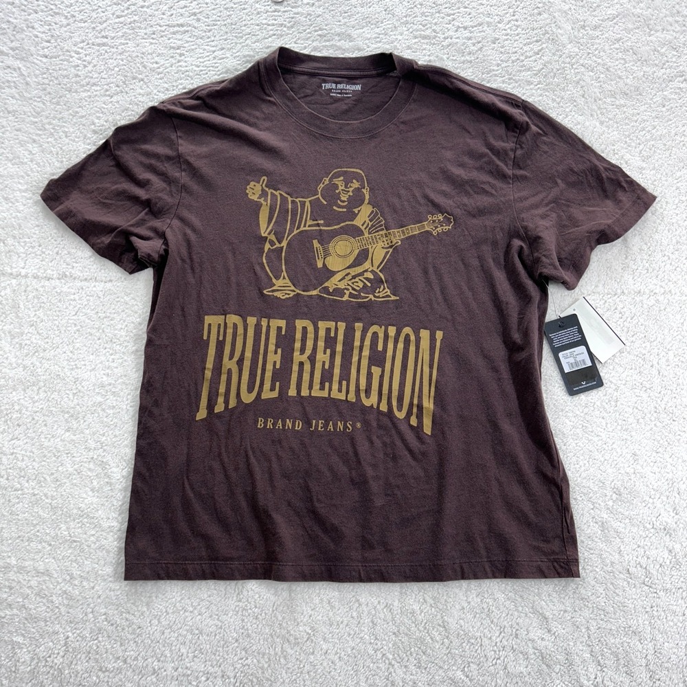 True Religion Men's XL Crackle Vintage Tee Coffee Bean - Picture 3 of 11
